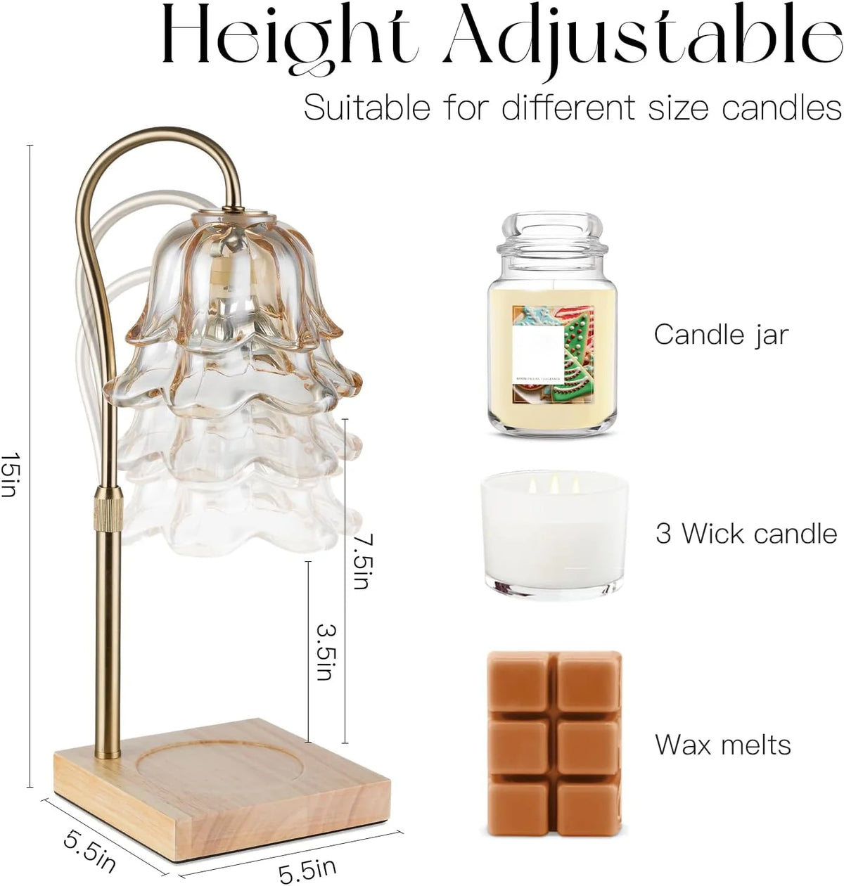 Candle Warmer Lamp with Timer: Flower Gold Candle Lamps Height Adjustable Wax Melt House Warming Gifts New Home Decor