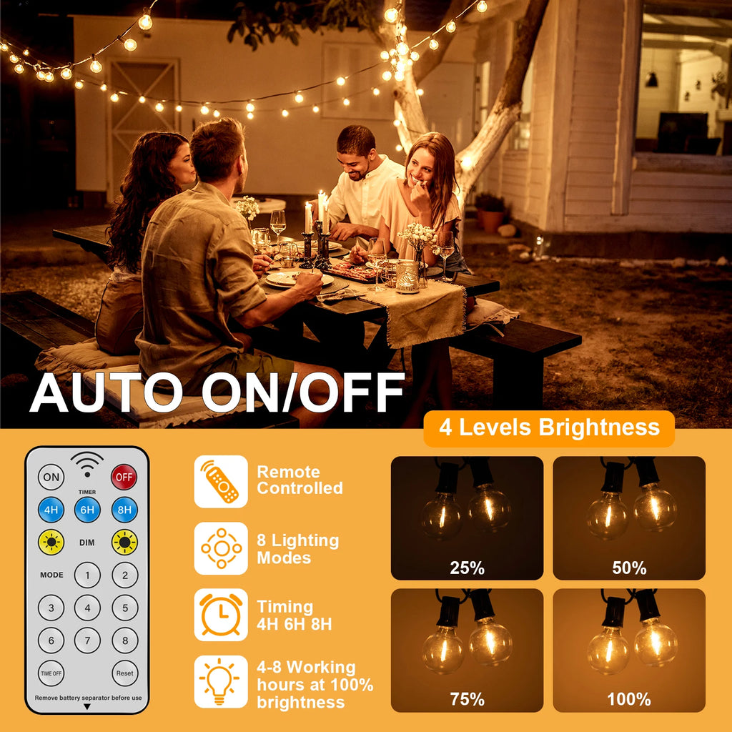 Led G40 Solar Globe Led String Lights Outdoor Waterproof Shatterproof Solar Hanging Lights for Backyard Bistro Decoration Light