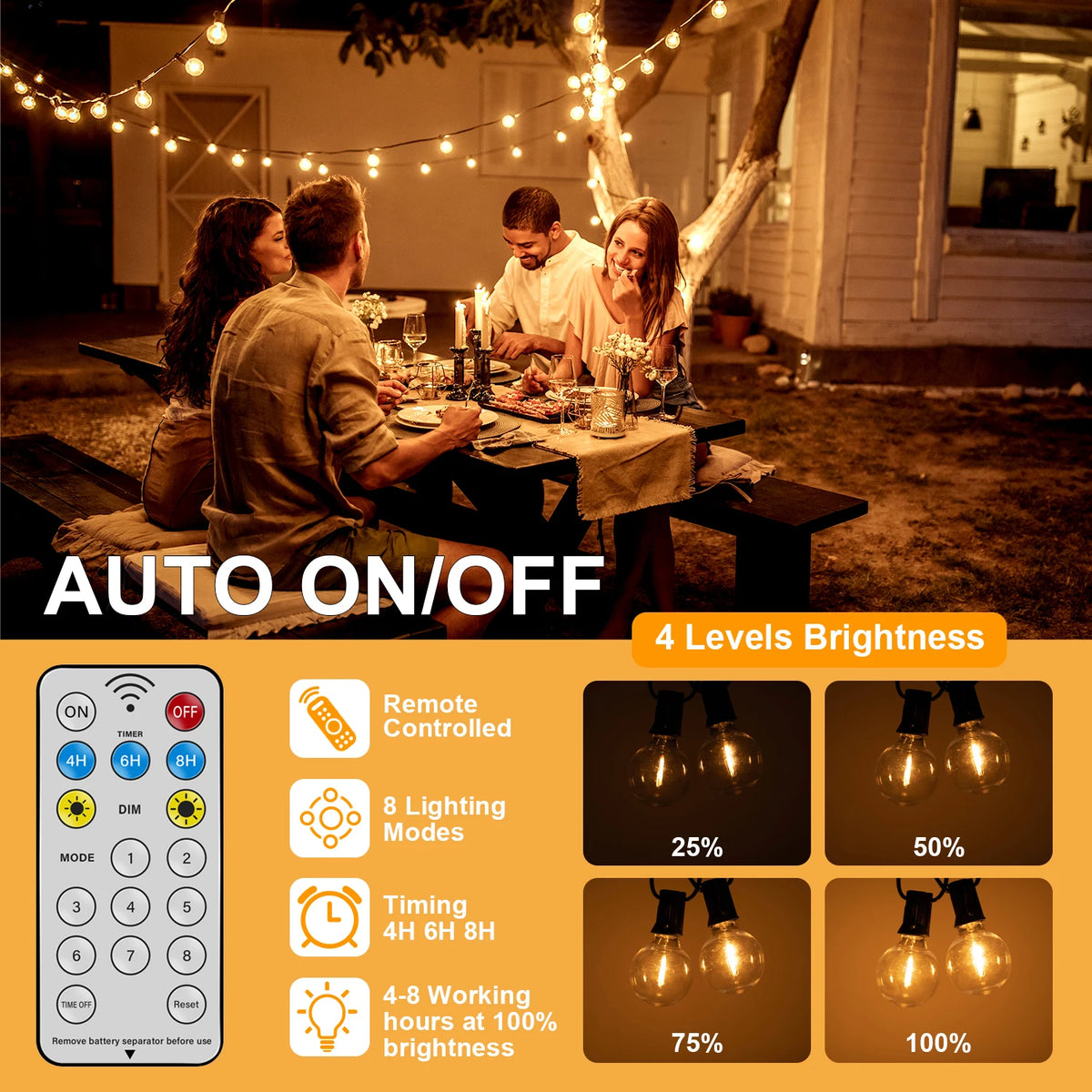 Led G40 Solar Globe Led String Lights Outdoor Waterproof Shatterproof Solar Hanging Lights for Backyard Bistro Decoration Light